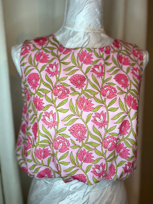 Floral Print Puffy Cropped Tank and Mini Skirt Set