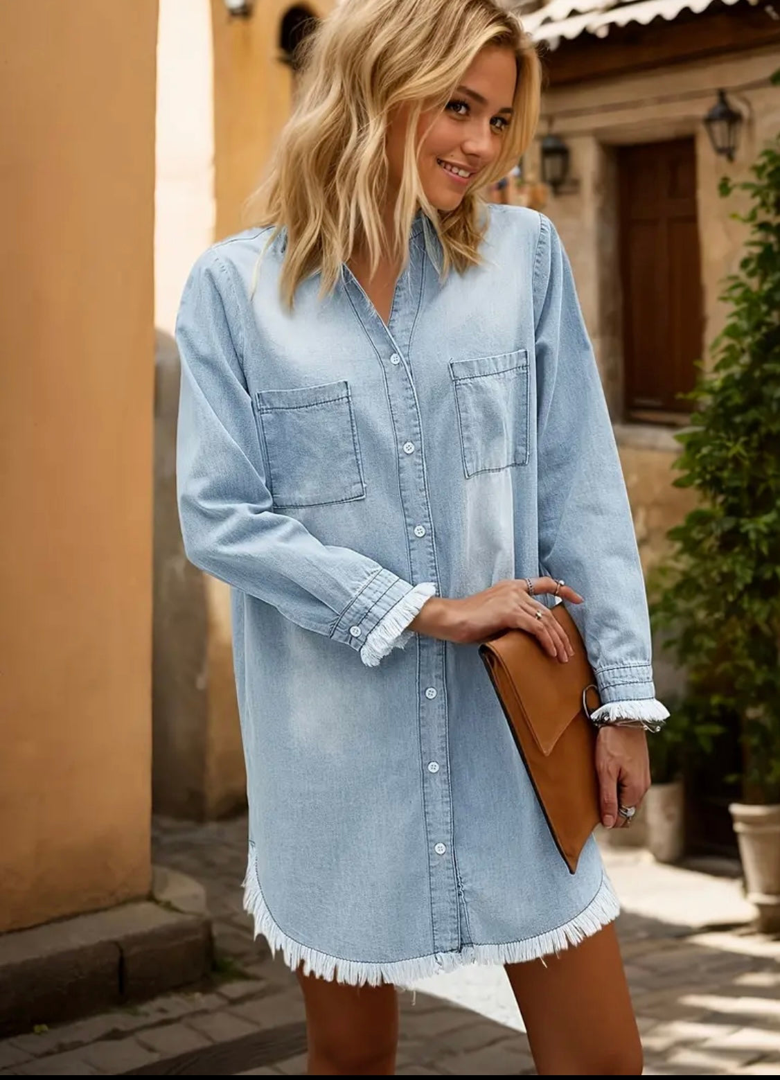 Denim raw hem dress