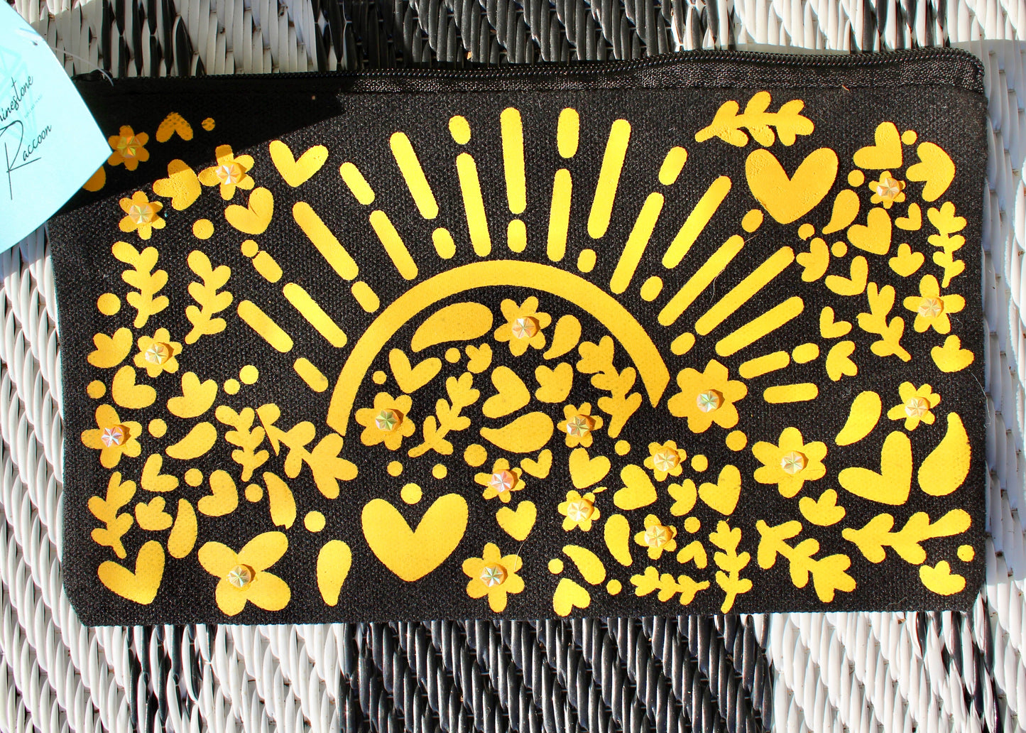 Orange sun print zipper bag