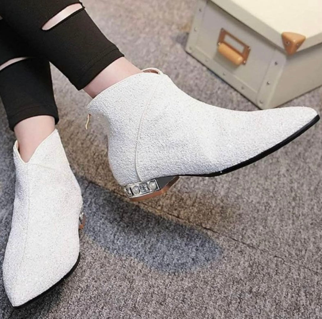 Sequin low heel ankle boot