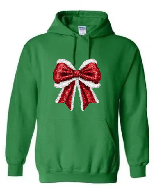 Santa glitter bow sweatshirt and hoodie