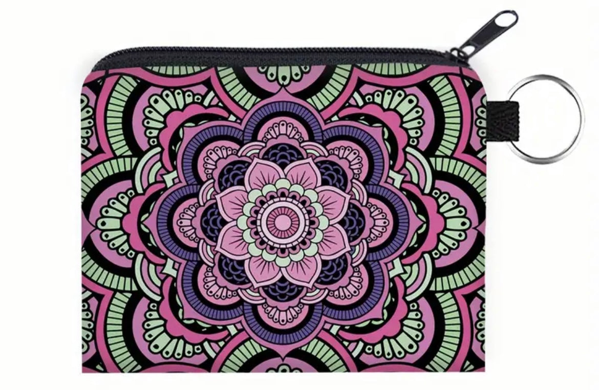 Pink mandala keychain coin purse