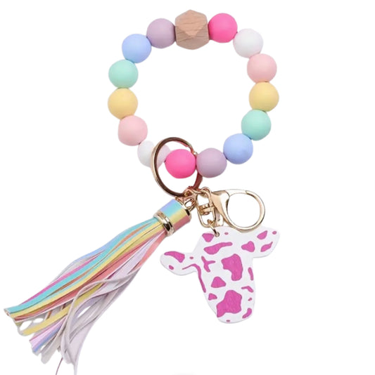 Rainbow pink cow wrist keychain