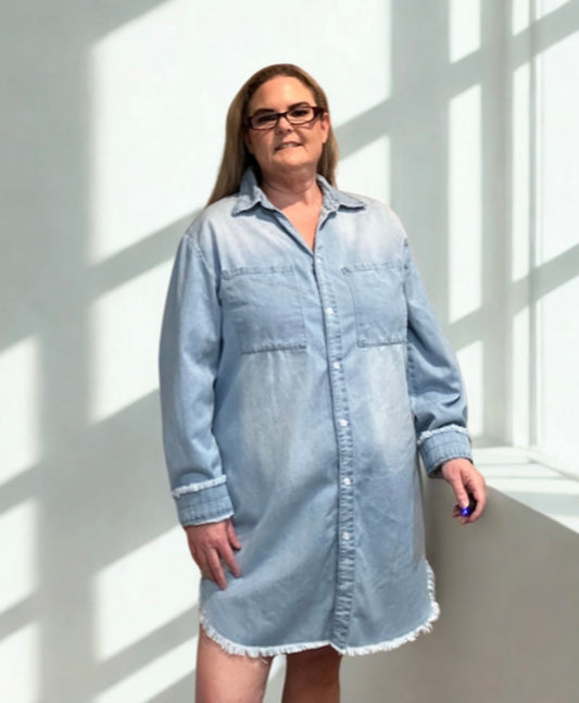 Denim raw hem dress