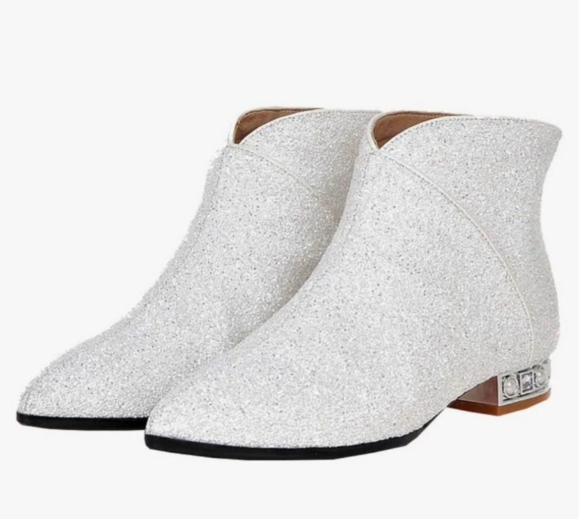 Sequin low heel ankle boot