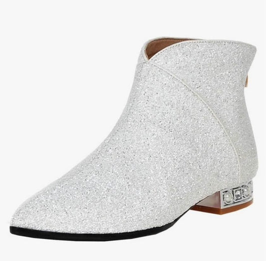 Sequin low heel ankle boot