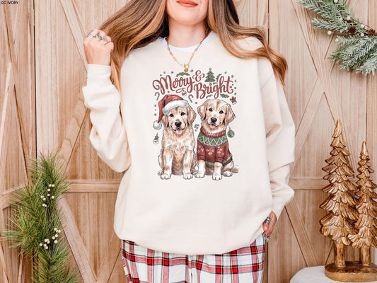 MERRY AND BRIGHT PUPS GRAPHIC TEE