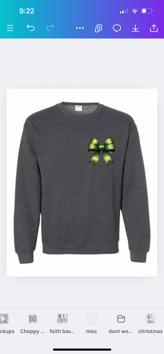 Pocket grinch bow sweatshirt and hoodie