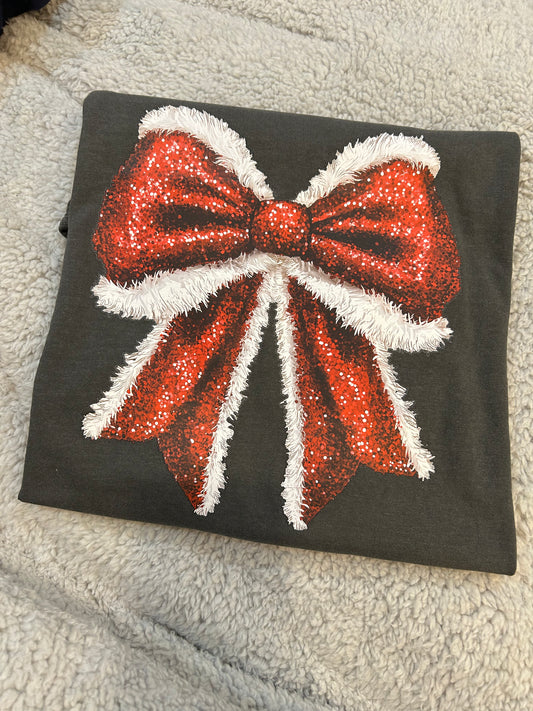FAUX BLING SANTA BOW GRAPHIC TEE