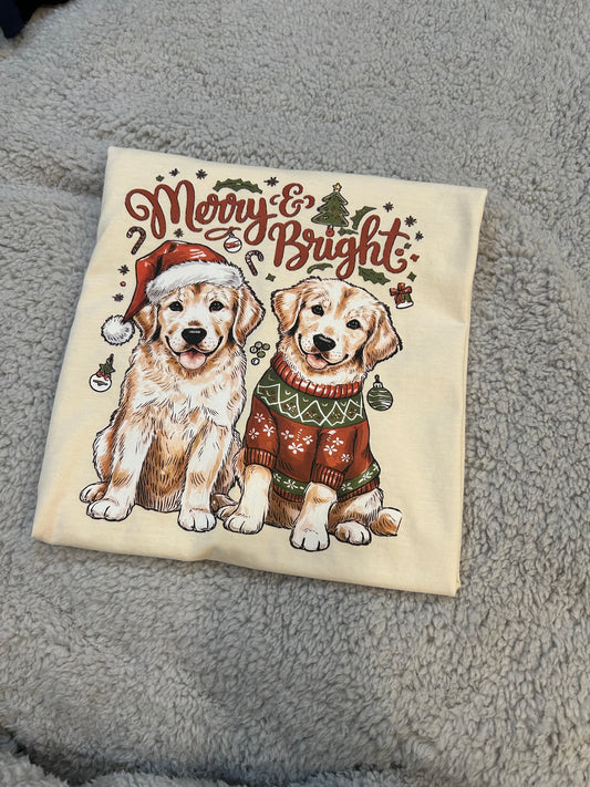 MERRY AND BRIGHT PUPS GRAPHIC TEE